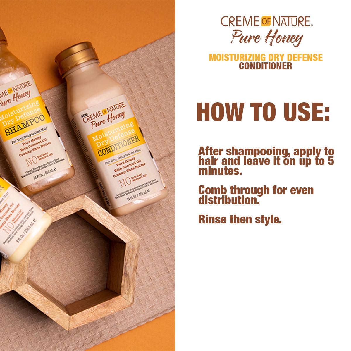 Creme of Nature Pure Honey Collection - Moisturizing Shampoo, Conditioner and Curl Cream for Curly Dry Dehydrated Hair