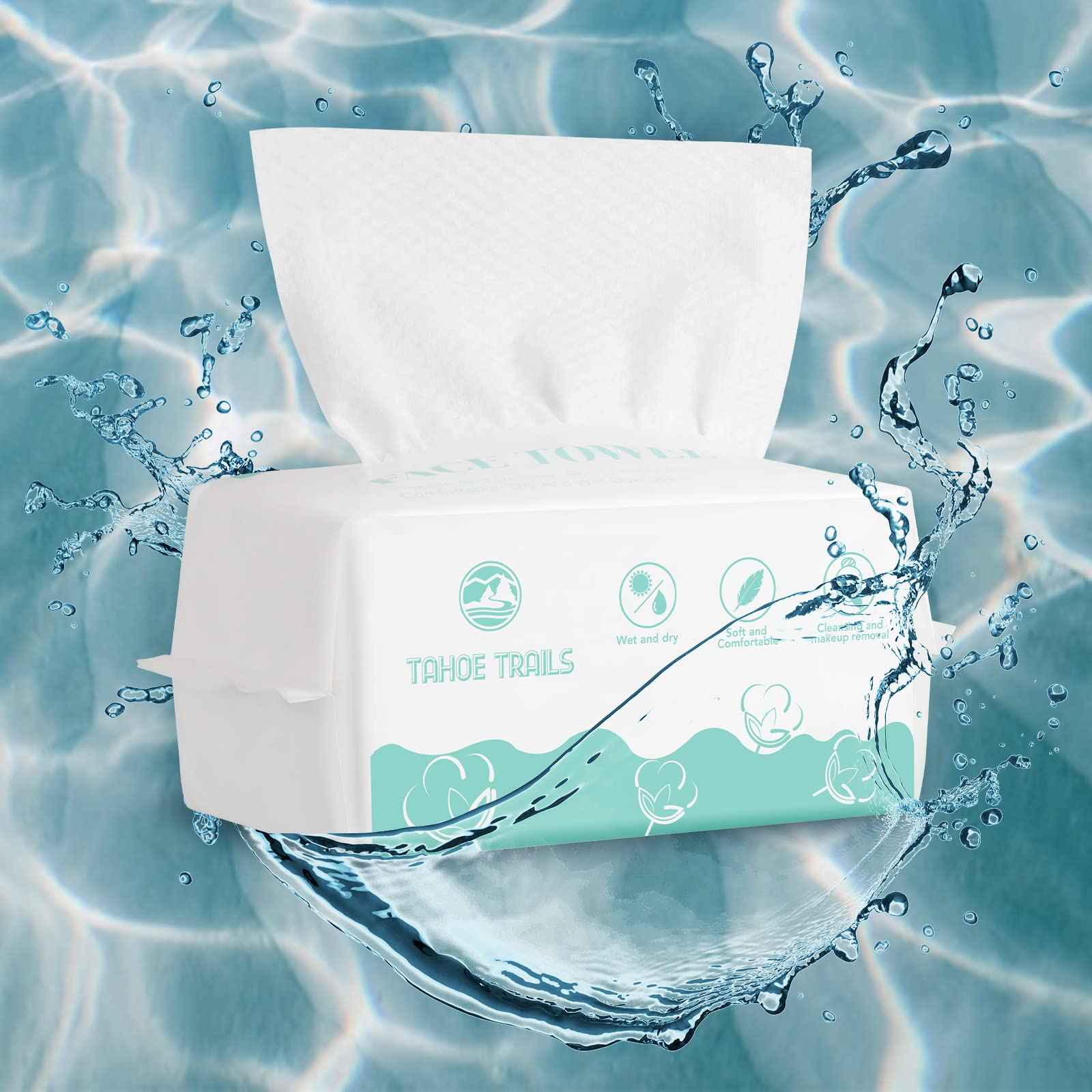 Tahoe Trails Disposable Face Towel, Soft Dry Wipe, Lint Free, Dry Wet Use for Sensitive Skin, 80Count Cotton Facial Tissue, Makeup Removing, Surface Cleaning 5.91 * 7.87inch, 80