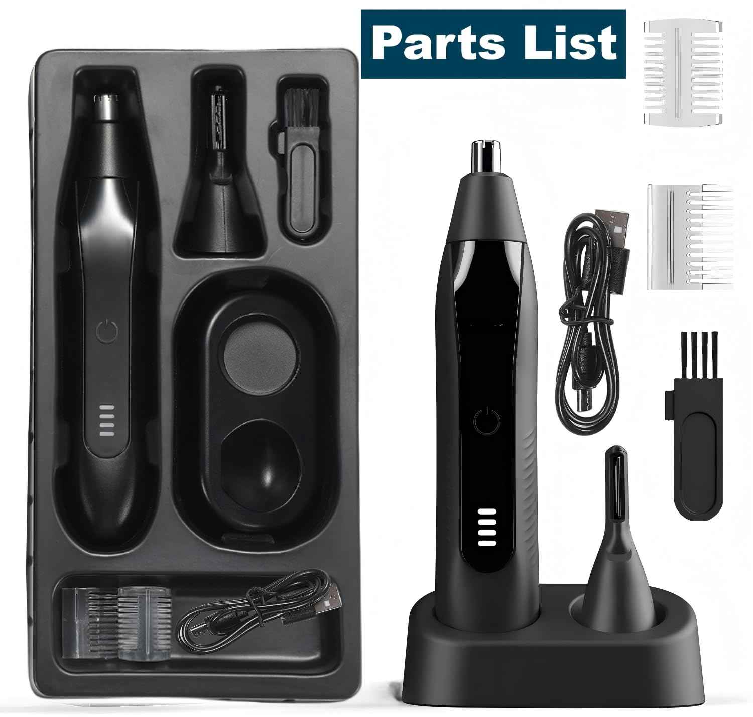 VBXBKC Ear and Nose Hair Trimmer for Men, 2025 Professional Painless USB Rechargeable Eyebrow & Facial Electric Hair Trimmer for Men Women, Powerful Motor, Dual Edge Blades (Black-UC01)