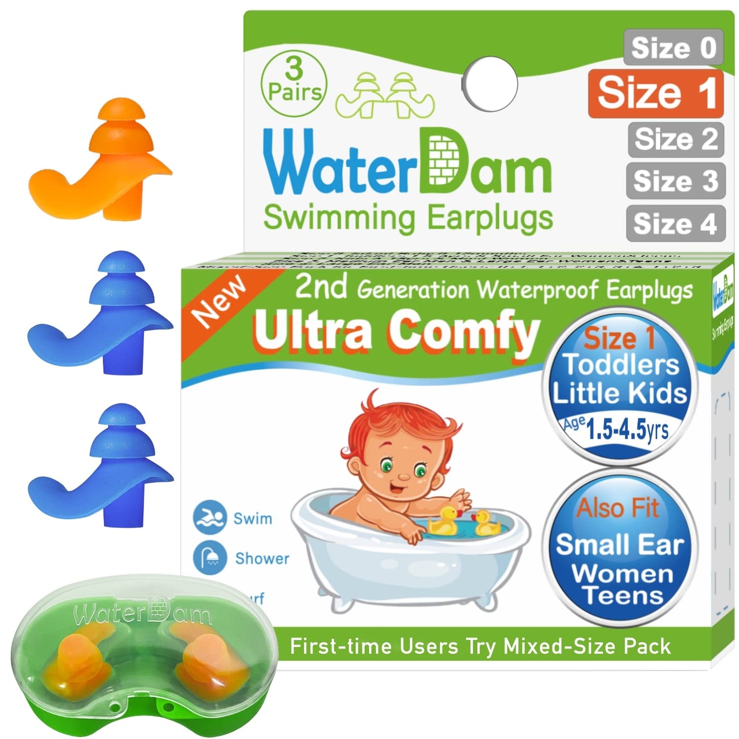 WaterDam Swimming Ear Plugs Great Waterproof Ultra Comfy Earplugs Prevent Swimmer's Ear