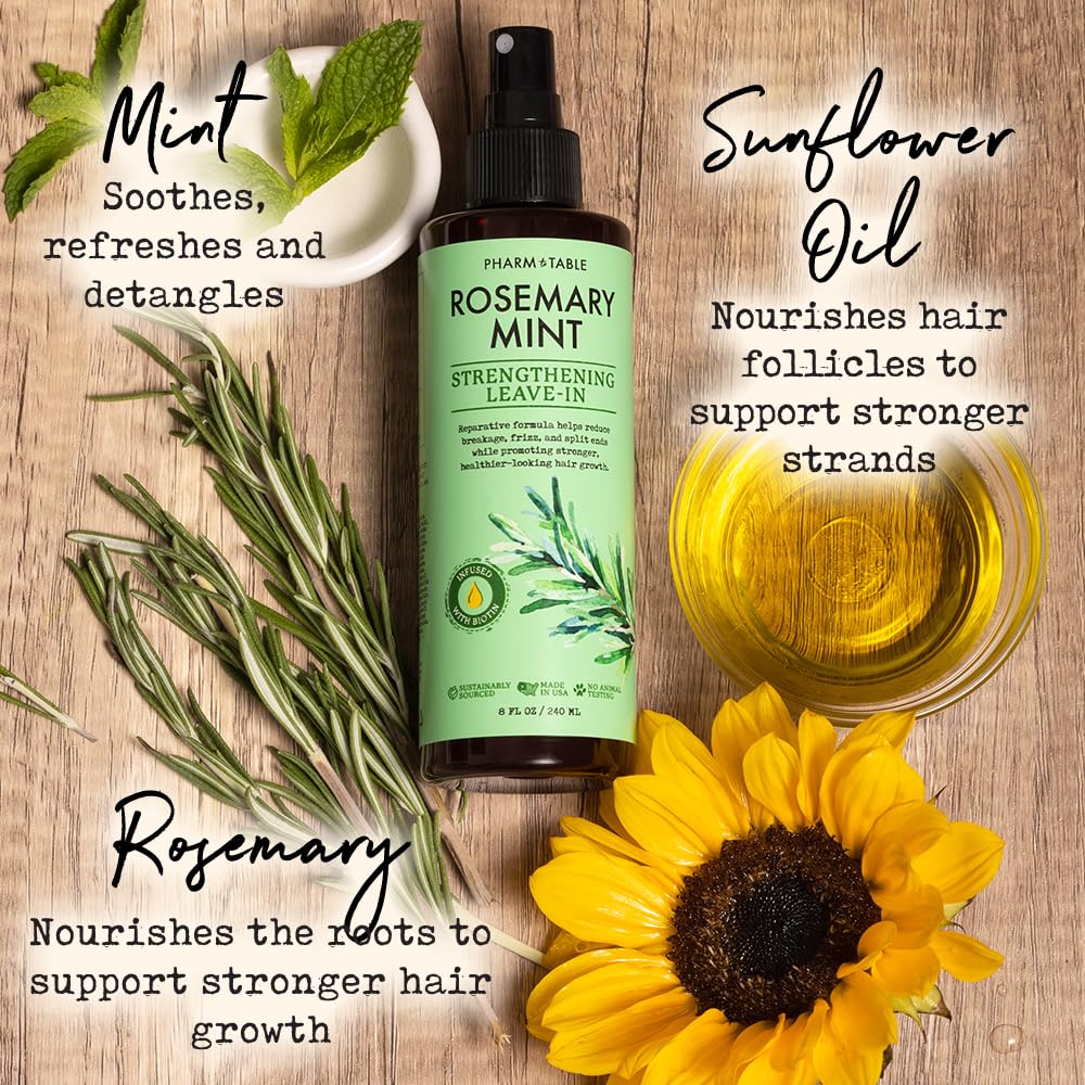 PHARM TO TABLE Rosemary & Mint Leave-In Conditioner - Nourishes, Detangles and Purifies the Scalp, Made With Frizz-Fighting Formula, 8oz