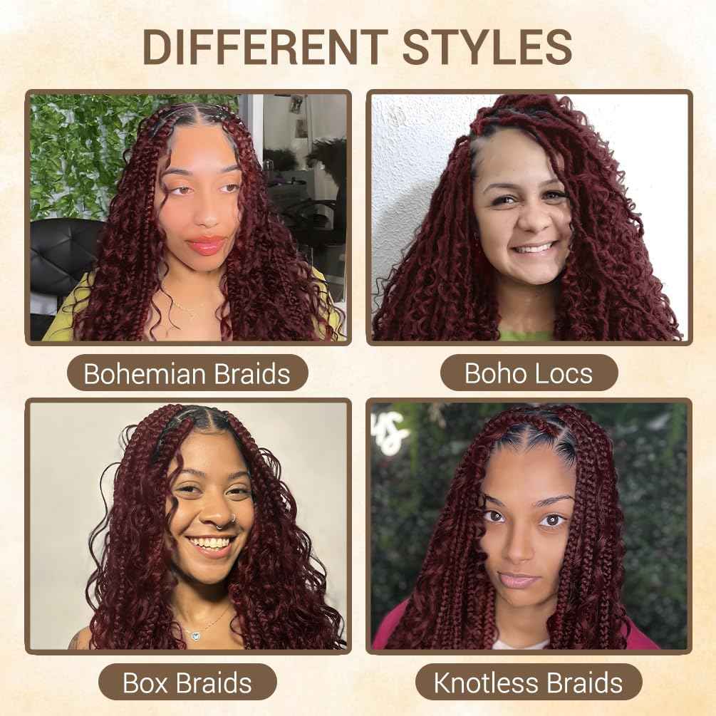 Human Braiding Hair for Boho Knotless Braids 1 Bundle 18 Inches 50g Deep Wave Bulk Human Hair for Braiding Hair Wet and Wavy 10A Brazilian Virgin Human Bohemian Hair for Braiding 99J