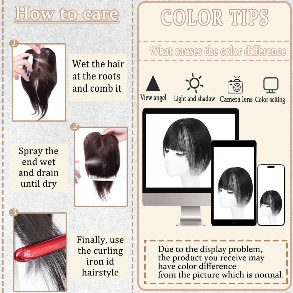 HVVZOY Hair Toppers for Women Real Human Hair, 3D Cover Clip in Bangs Realistic Scalp Line Human Hair Toppers for Women with Thinning Upgrade Basement with Bangs (1B, 3D Wispy Bangs 5x9)