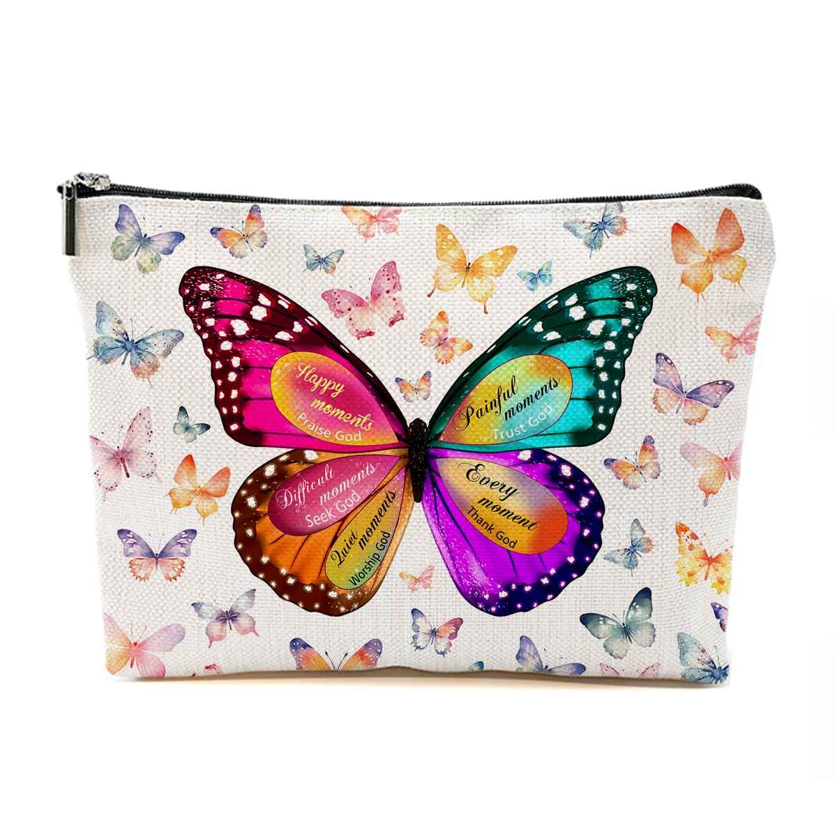 Butterfly Gifts for Women Inspirational Gifts for Friends Christian Bible Gifts Butterfly Lover Makeup Bag Zipper Organizer Cosmetic Bag Travel Accessories for Birthday Gift to Daughter Sister BFF