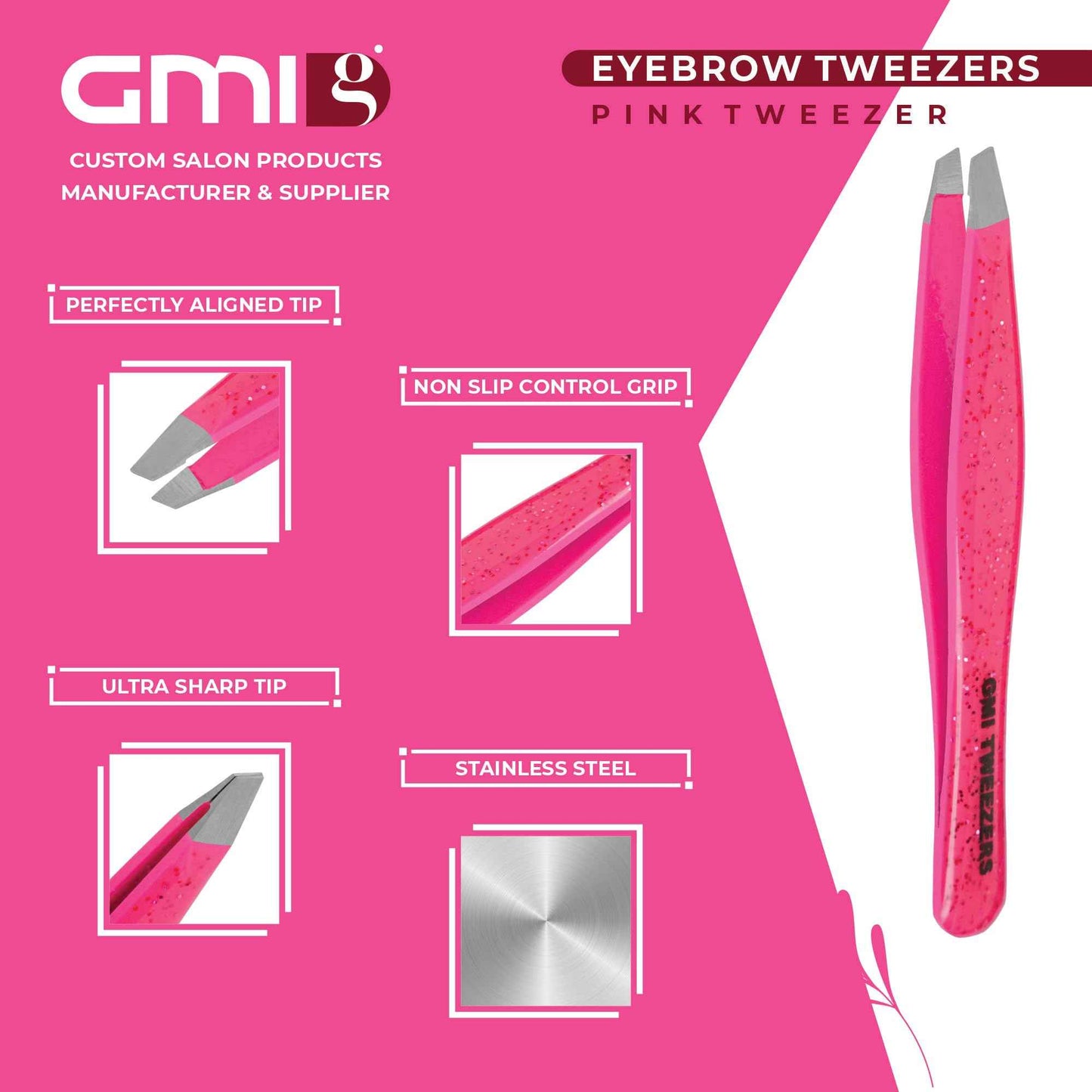 Eyebrow Tweezers - 1 Pc Professional Stainless Steel Tweezer for Facial Hair Removal- Eyebrow Tweezers for Women and Men - Professional eye brow twizzers and trimmer. (Pink)