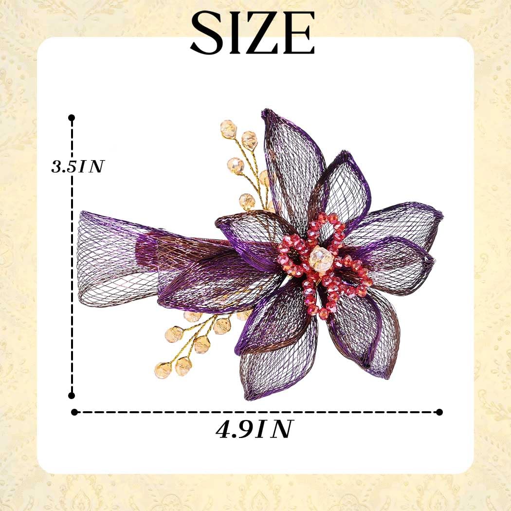 Wosois Flower Hair Clip No Slip Handmade Rhinestone Hair Barrettes Accessories Classy Hairpin for Women (Deep Purple)