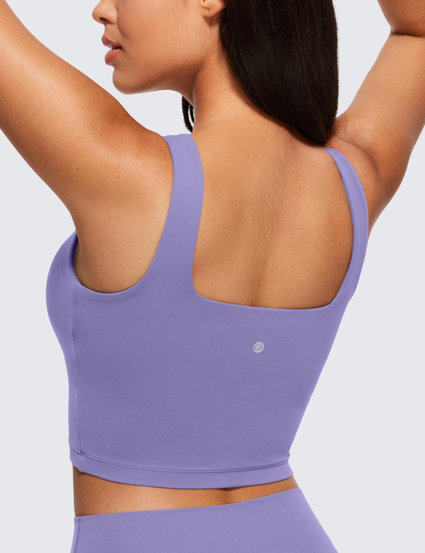 CRZ YOGA Butterluxe Womens Square Neck Longline Sports Bra - Workout Crop Tank Tops Padded with Built in Shelf Yoga Bra Dark Lavender Purple XX-Small