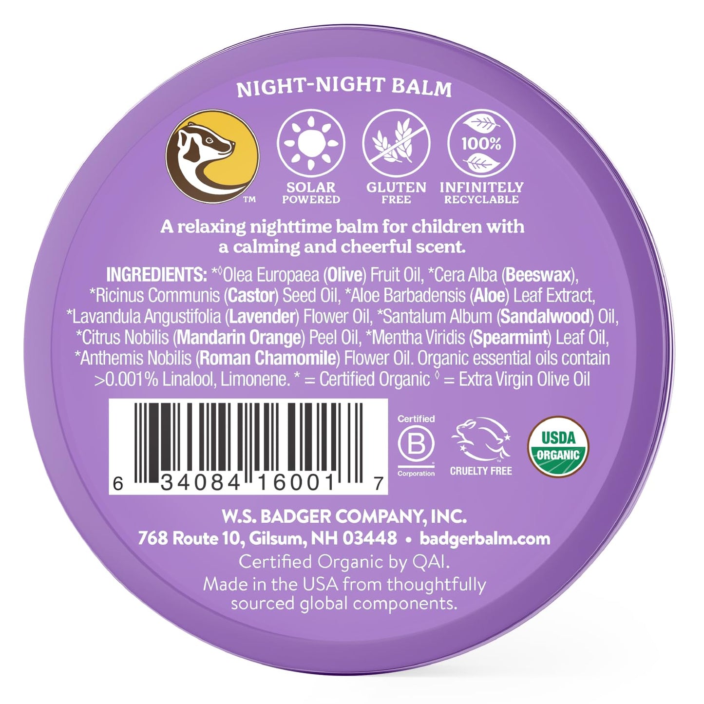 Badger Night Night Balm, Organic Sleep Balm for Kids with Chamomile & Lavender Essential Oils, 2 Oz Metal Tin