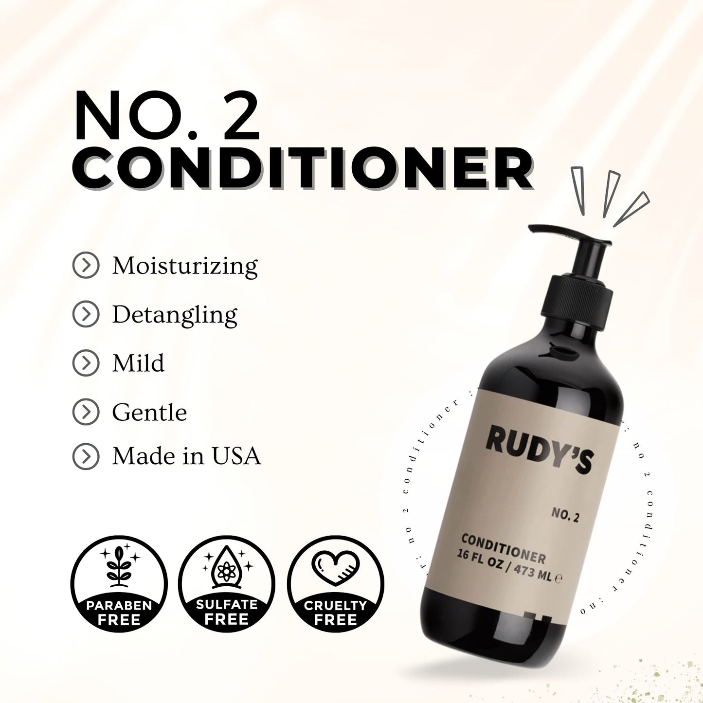 Rudy's No. 2 Conditioner - Repairs and Strengthens Hair - Natural Ingredients, Sulfate & Paraben Free (16 fl oz)