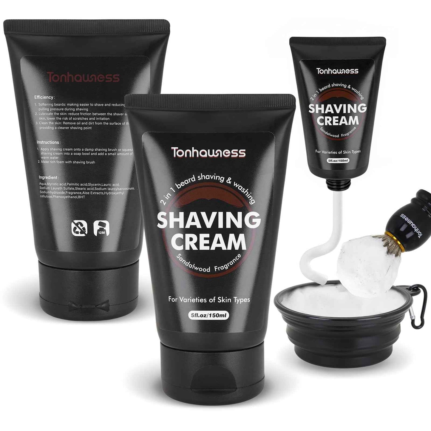 Travel Shaving Brushes Kit For Men, 5 In 1 Shaving Brush Set With Badger Hair Shave Brush, Shaving Brush Travel Case, Shaving Cream, Foldable Shaving Bowl and Washbag For Trip, Holiday