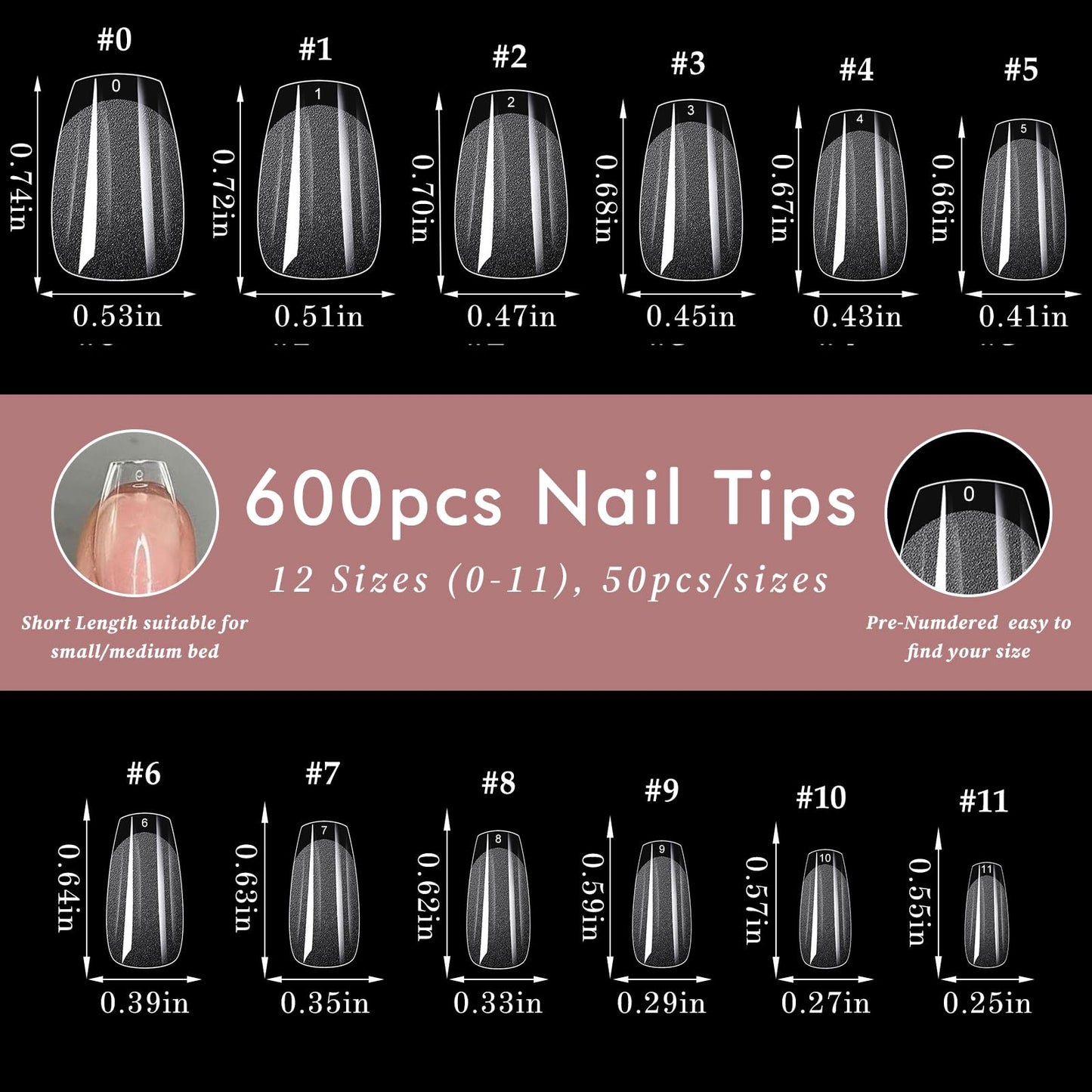 AddFavor Short Nail Tips Coffin, 600pcs Soft Gel x Nail Tips Short Coffin Clear Nail Tips Full Cover Acrylic Nail Tips for Nail Extension, Press on Nails Making