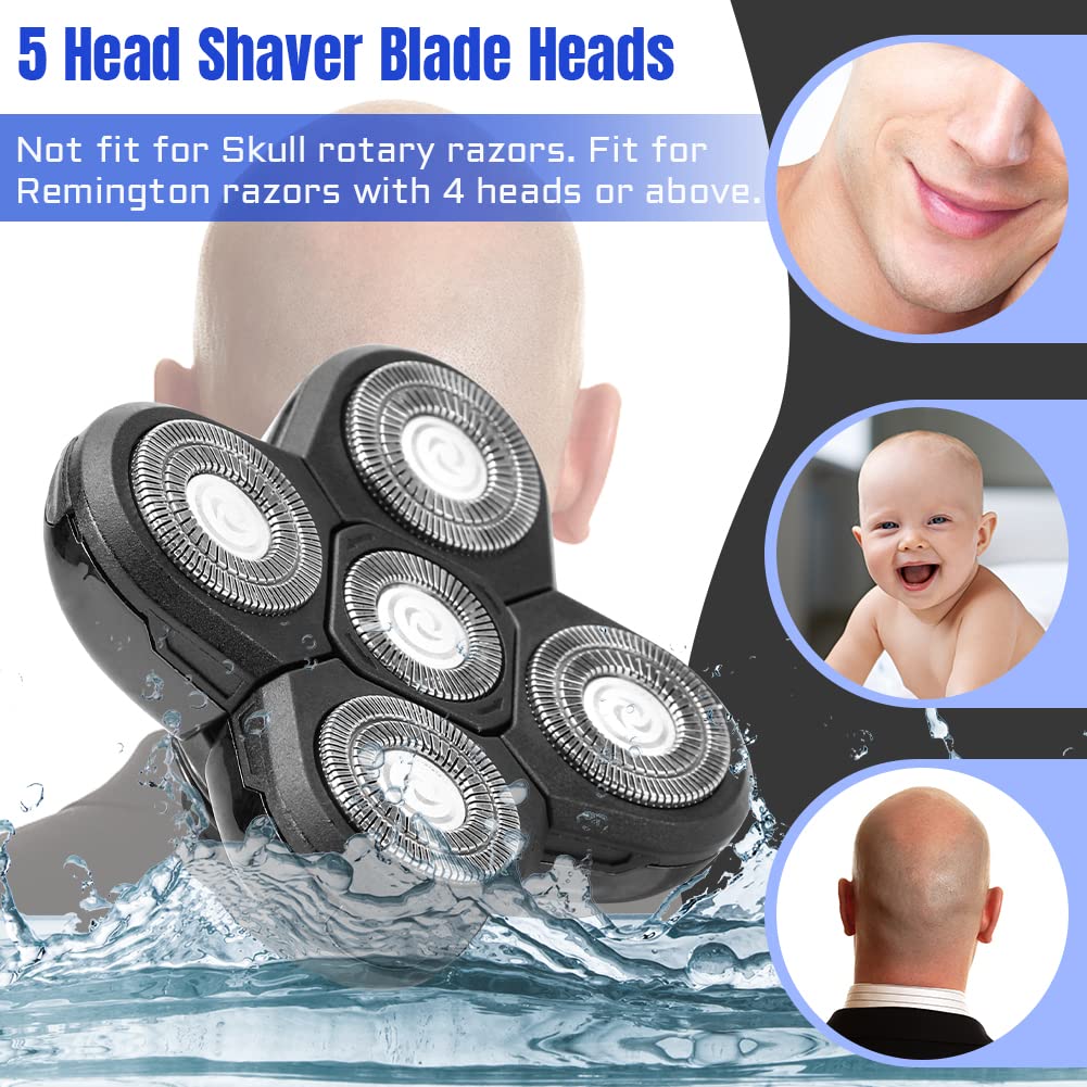 Shaver Blade Heads, 5 Heads Beard Cutter Replacement Blade Electric Razor Shaver Head Easy Install for Head and Face (Black)