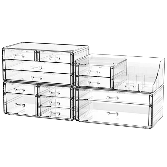 Cq acrylic 4 Pack Clear Makeup Organizer for Counter,13 Drawers Stackable Skincare Organizer,Large Cosmetic Storage Organizer for Jewelry,Hair Accessory,Beauty,Skin Care,Vanity Organizers and Storage