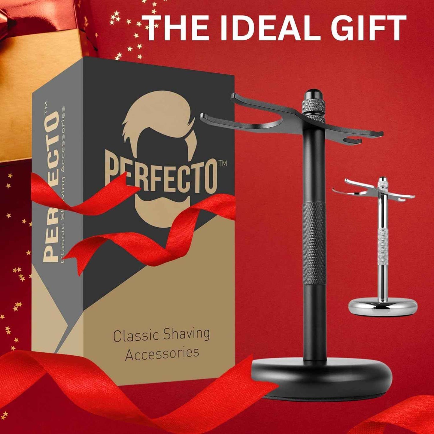 Perfecto Deluxe Black Razor and Brush Stand - The Best Safety Razor Stand. This Will Prolong The Life Of Your Shaving Brush, Best Valentine's Day Gift for Him, Gift For Dad Men, Shaving Accessories.