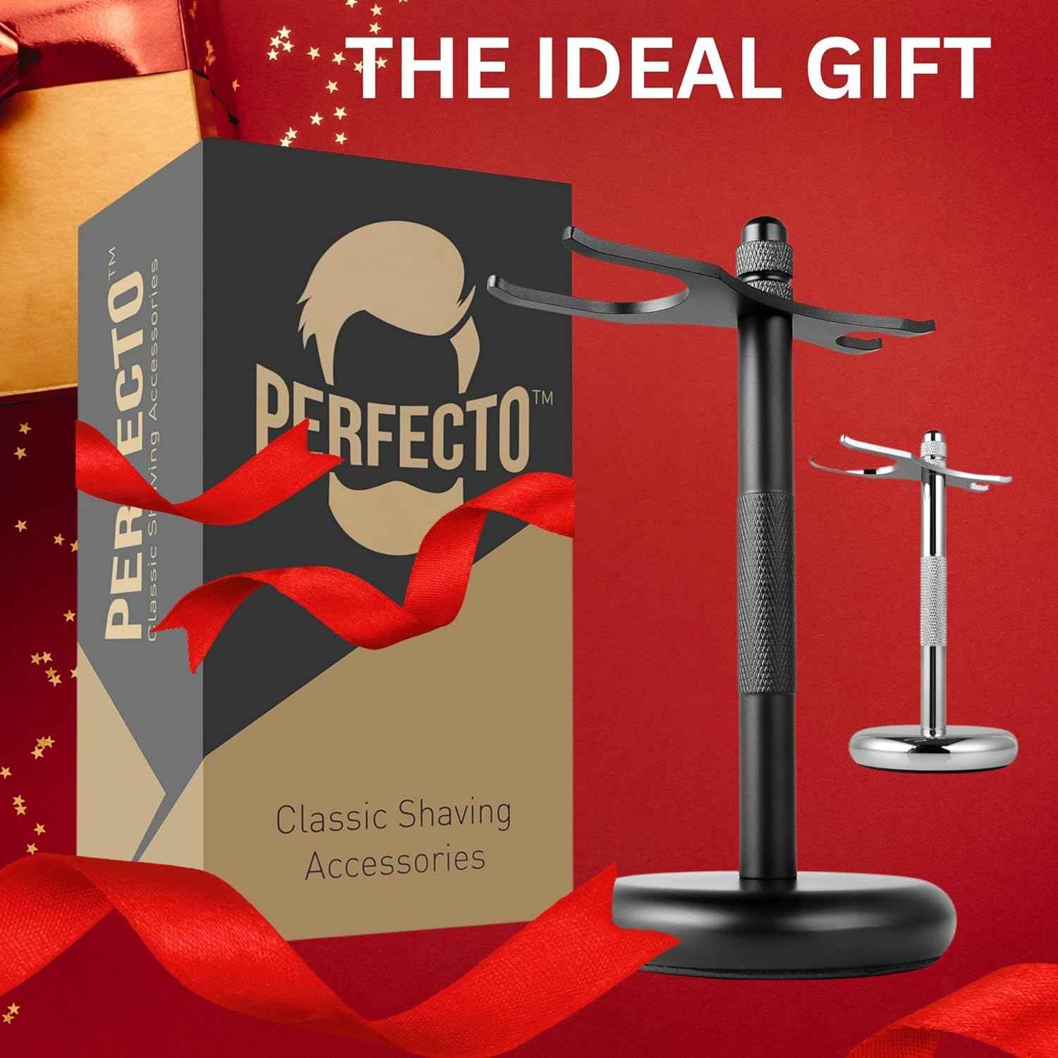 Perfecto Deluxe Black Razor and Brush Stand - The Best Safety Razor Stand. This Will Prolong The Life Of Your Shaving Brush, Best Valentine's Day Gift for Him, Gift For Dad Men, Shaving Accessories.