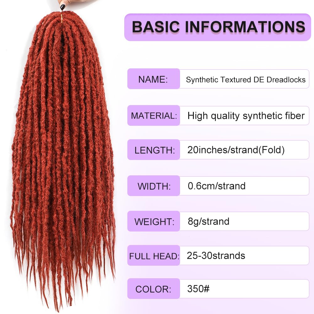 BUFENGSUN Textured Dreadlock Synthetic Double Ended Dreadlock Extensions with Texture 20inches 10 Strands Thin Soft DE Dreadlocks Extensions for Women (10 Strands, 1B#)