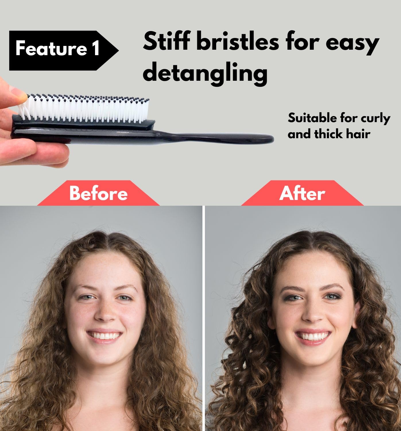 MDSTYLE Hair Brush for Curly, Thick, Wavy and Coily Hair - Curl Defining, Detangling, Styling, Blowdrying, Shaping - 9 Row Detangler Brush for Women and Men - Dry or Wet (Black Bean Small 2pcs)