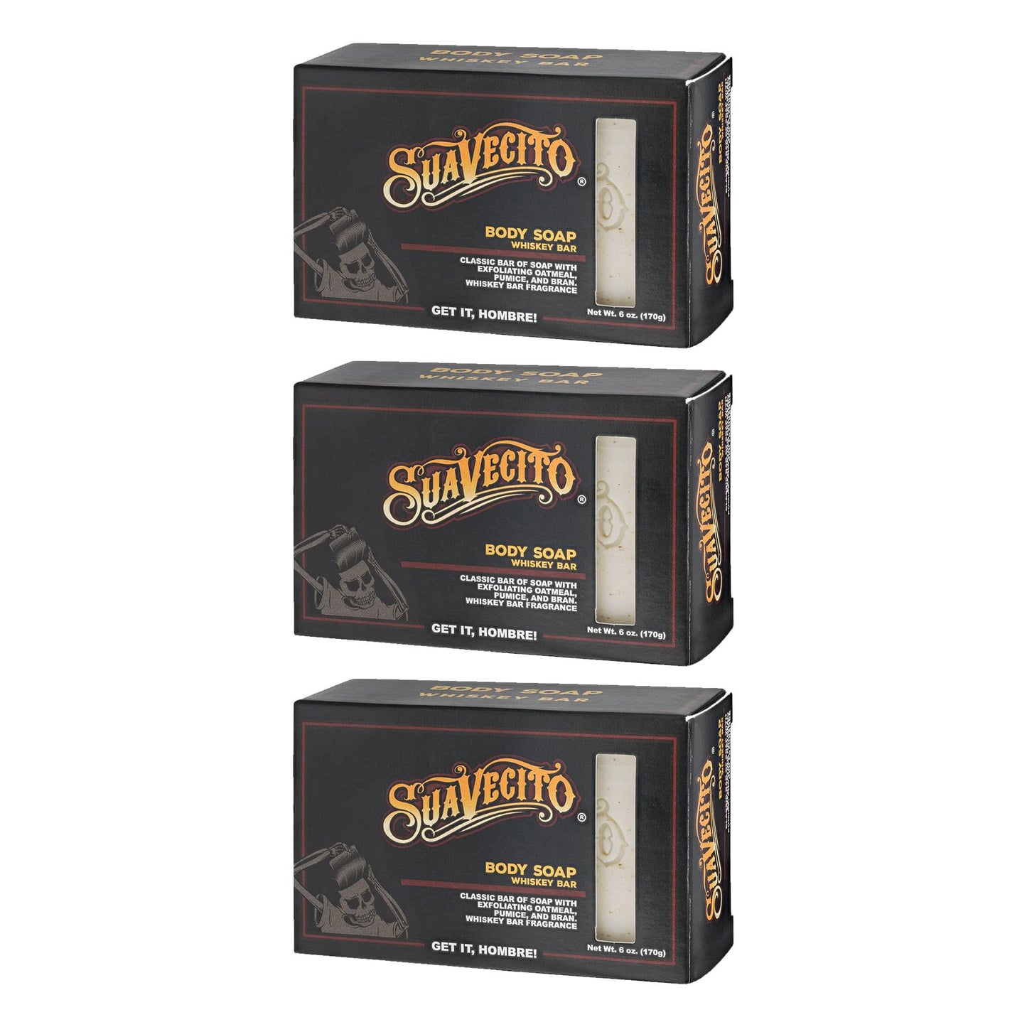 Suavecito Body & Hand Soap Bars Moisturizing Masculine Whiskey Bar Fragrance 6 oz 3 Pack