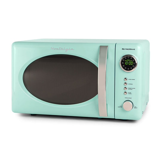 Nostalgia Retro Compact Countertop Microwave Oven - 0.7 Cu. Ft. - 700-Watts with LED Digital Display - Child Lock - Easy Clean Interior - Teal