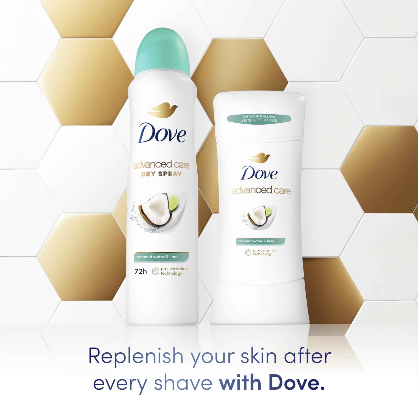 Dove Advanced Care Antiperspirant Deodorant Stick Coconut Water & Lime scent 4 Ct for helping skin barrier repair after shaving 72H odor control & all-day sweat protection for soft underarms 2.6 oz