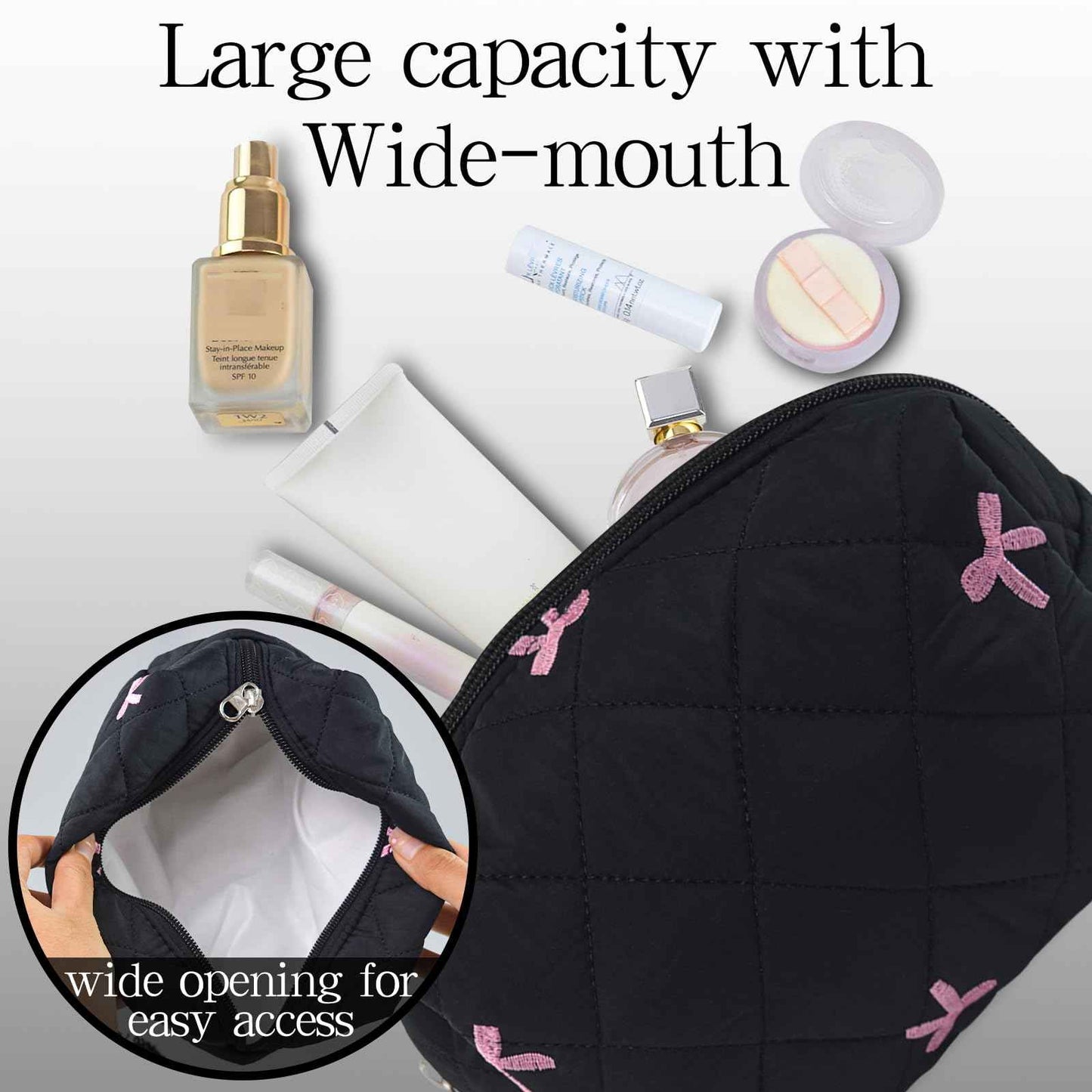 AMZMA Quilted Makeup Pouch,Cotton Puffy Makeup Bag, Coquette Cosmetic Bag for Women and Girls, Aesthetic Organizer Bag, Cute Flower Travel Toiletry Bag
