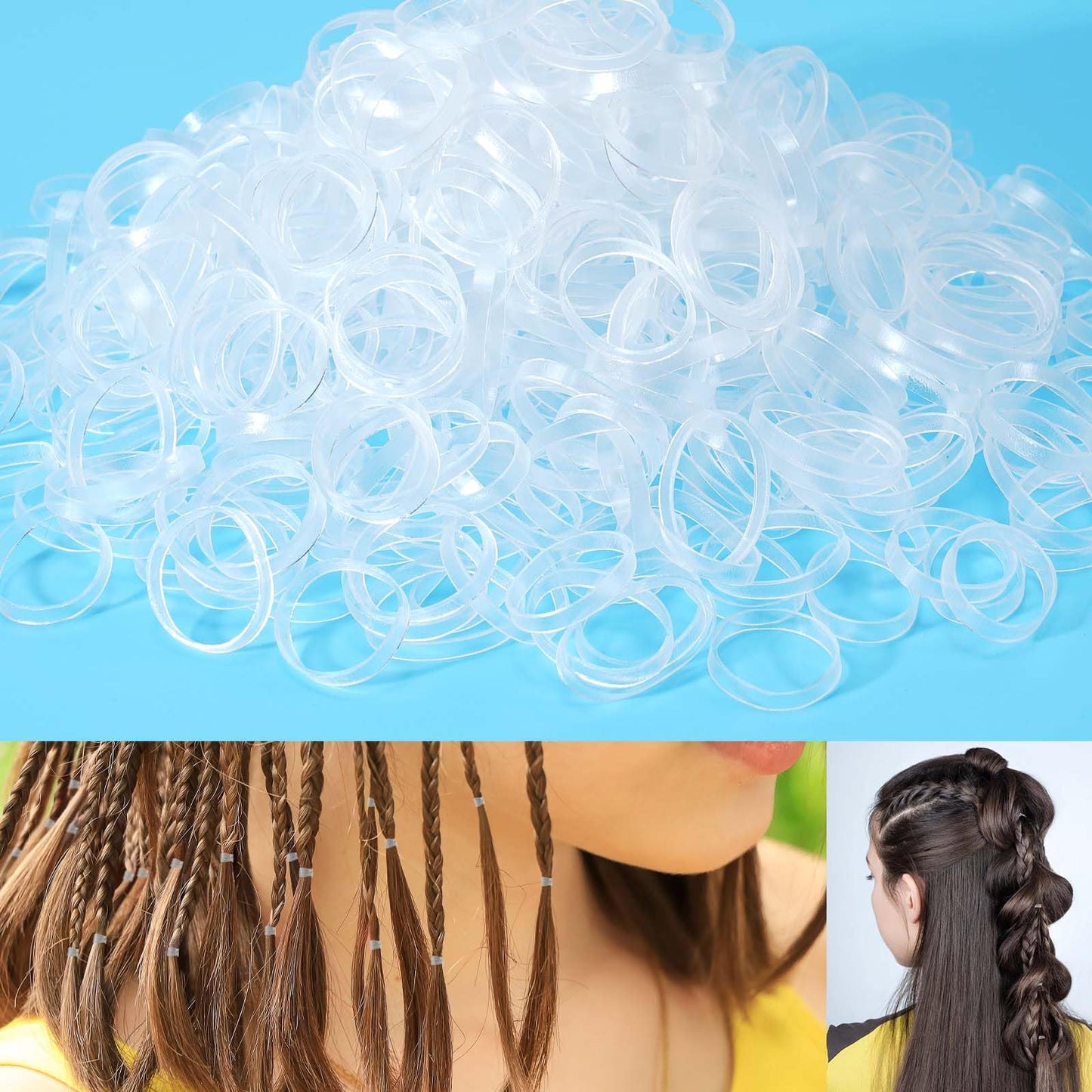 4200 PCS Clear Elastic Hair Rubber Bands, NYEBS Clear Hair Ties Non-slip, Colorful Hair Accessories for Girls Kid Baby Toddlers Hair Bows No Crease Damage No Hurt