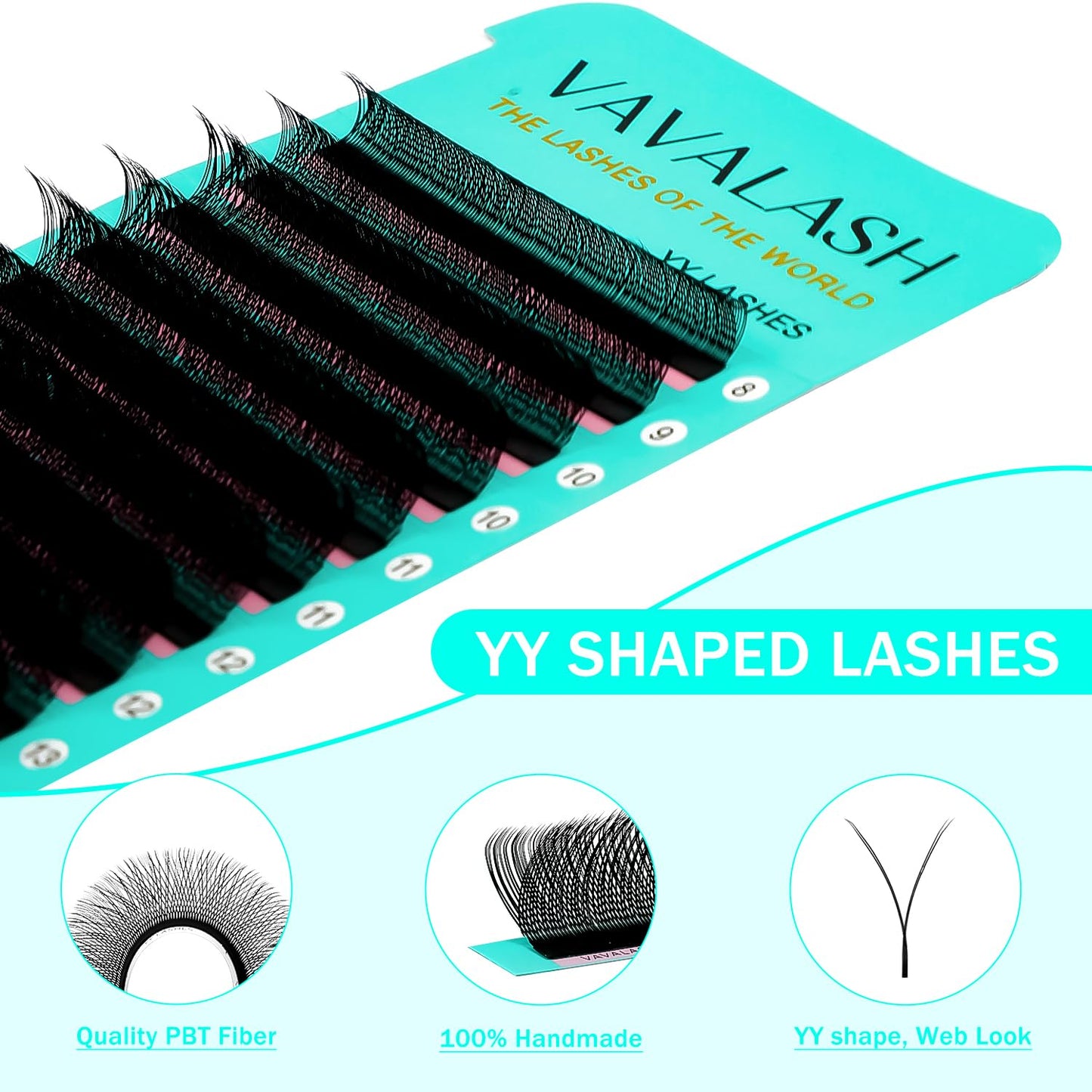 VAVALASH Y Lash Extensions C Curl 0.05mm 8mm Tray Easy Premade Volume 2D Fans Eyelash Extension YY Type Natural Volume Lashes Extension Soft Matte Black Lashes (YY-0.05-C-8mm)