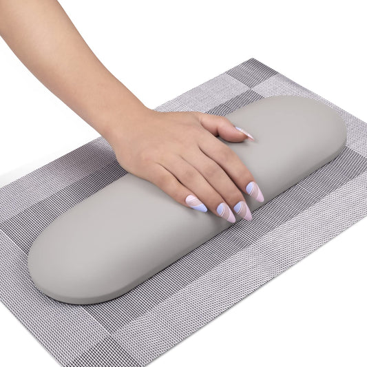 MERTERFLY Nail Arm Rest Pillow and Mat Luxury Salon Manicure Armrest Cushion Nail Art Hand Holder Manicure Hand Rest Cushion Pad Tool for Nail Tech Manicurist (With Mat, Grey)