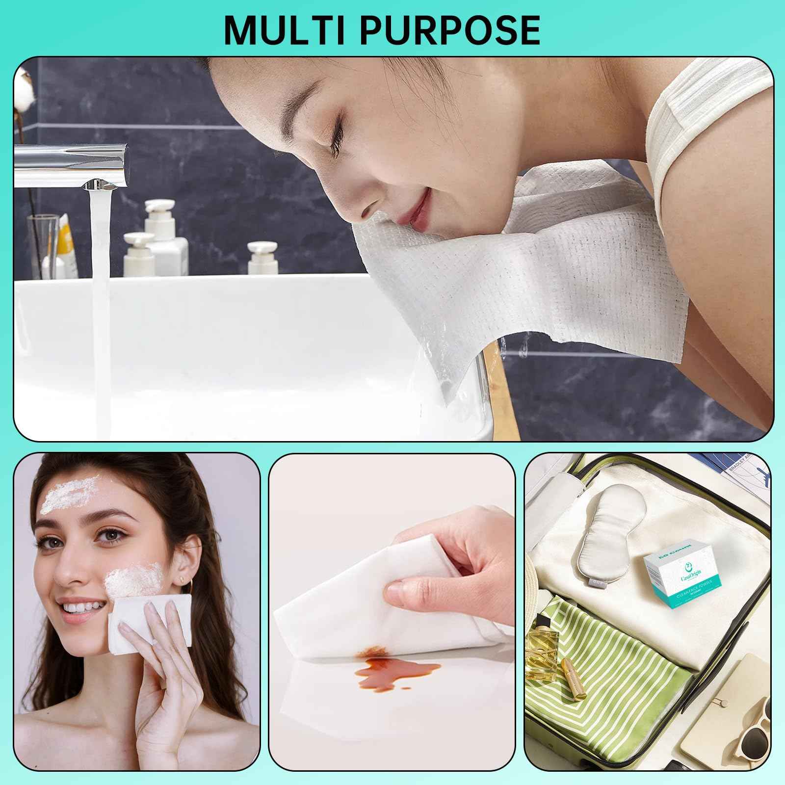 ONLYCARE Disposable Face Towel, Biodegradable Face Towels, 10" x 12" Super Thick Soft Facial Towels, 150 Count Face Towelettes Disposable for Sensitive Skin, Makeup Remover Dry Wipes, 3 Pack