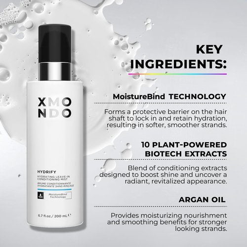 XMONDO Hair Hydrify Hydrating Leave-in Conditioning Mist | MoistureBind Technology Restores Hydration & Eliminates Frizz, Plant Based Extracts Revitalize Damaged Hair, Vegan Formula, 6.7 Fl Oz 1-Pack