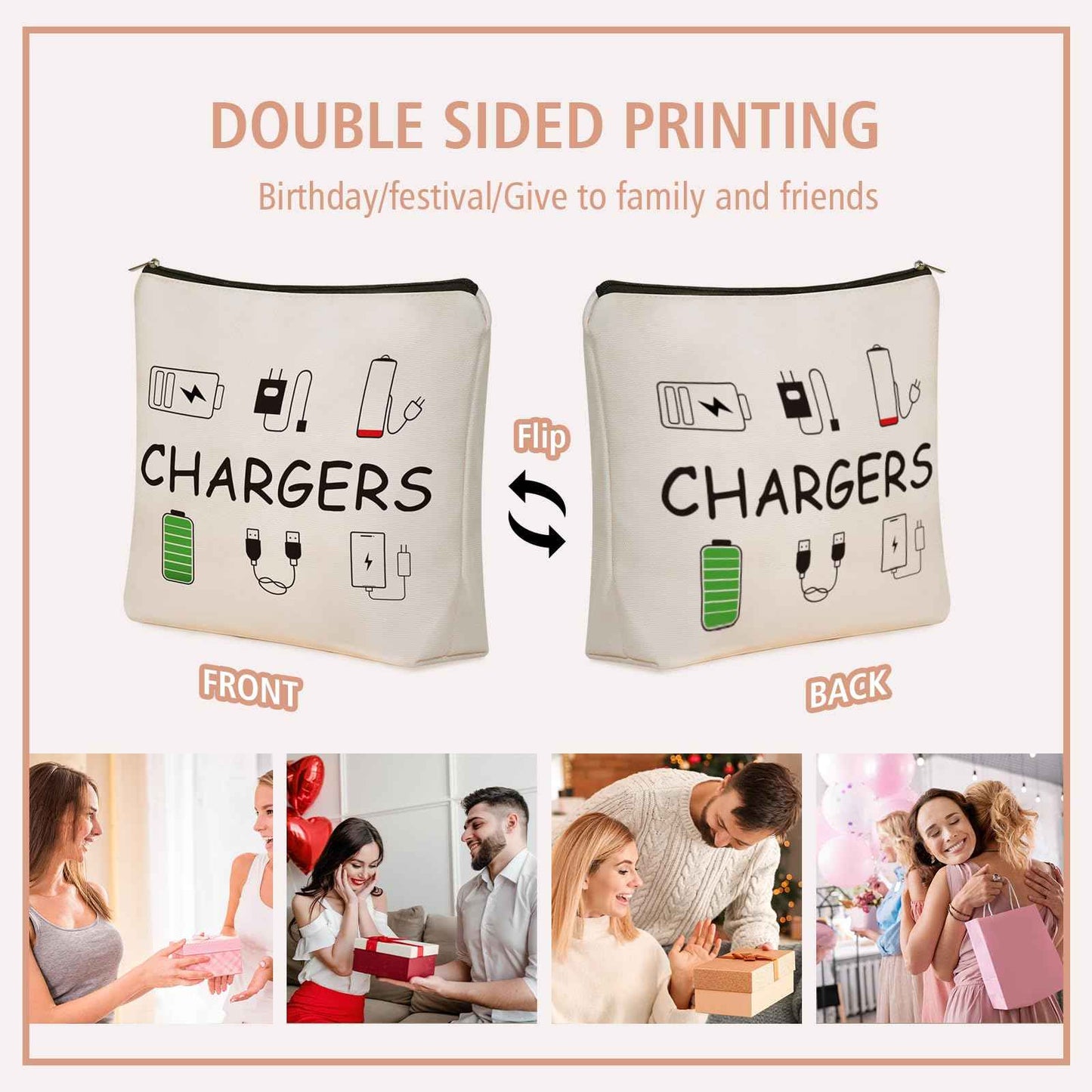 Girlly Charger Makeup Bag: Charging Cord Electronics Accessories Themed Cosmetic & Toiletry Organizer Pouch For Teen Girls & Women.Ideal Gift For Travel, Birthdays, & Christmas.