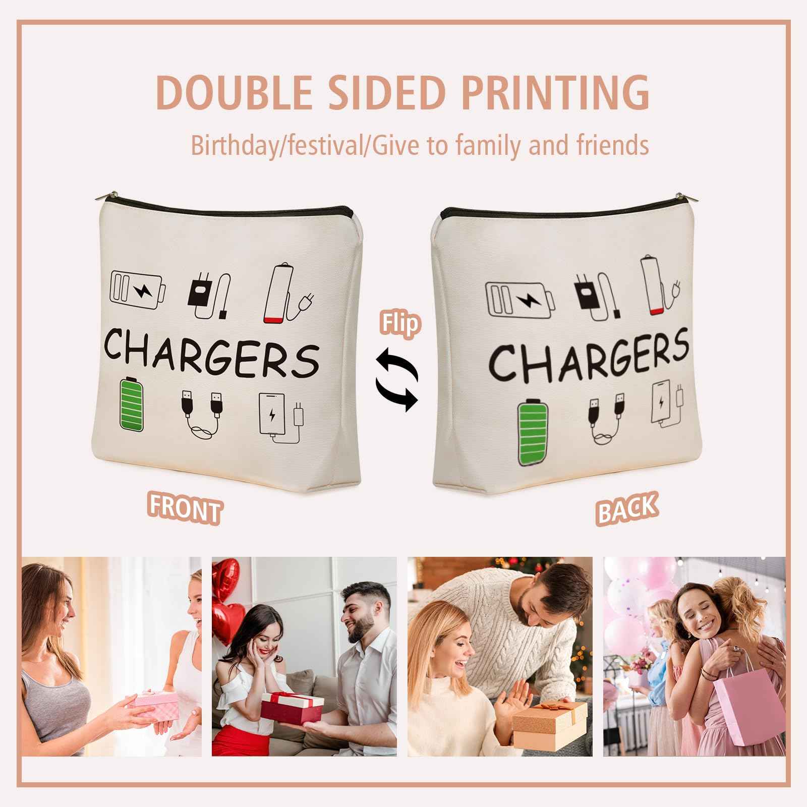 Girlly Charger Makeup Bag: Charging Cord Electronics Accessories Themed Cosmetic & Toiletry Organizer Pouch For Teen Girls & Women.Ideal Gift For Travel, Birthdays, & Christmas.