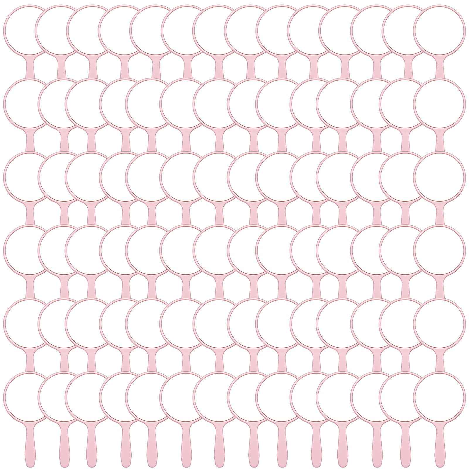 Vinsot 100 Pcs Handheld Mirror Bulk Small Hand Compact Mirrors with Handle Plastic Travel Makeup Portable 3.94 x 2.16 Inch for Birthday Dress up Wedding Practice Pronunciation (Pink)