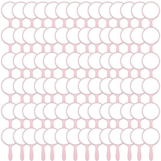 Vinsot 100 Pcs Handheld Mirror Bulk Small Hand Compact Mirrors with Handle Plastic Travel Makeup Portable 3.94 x 2.16 Inch for Birthday Dress up Wedding Practice Pronunciation (Pink)