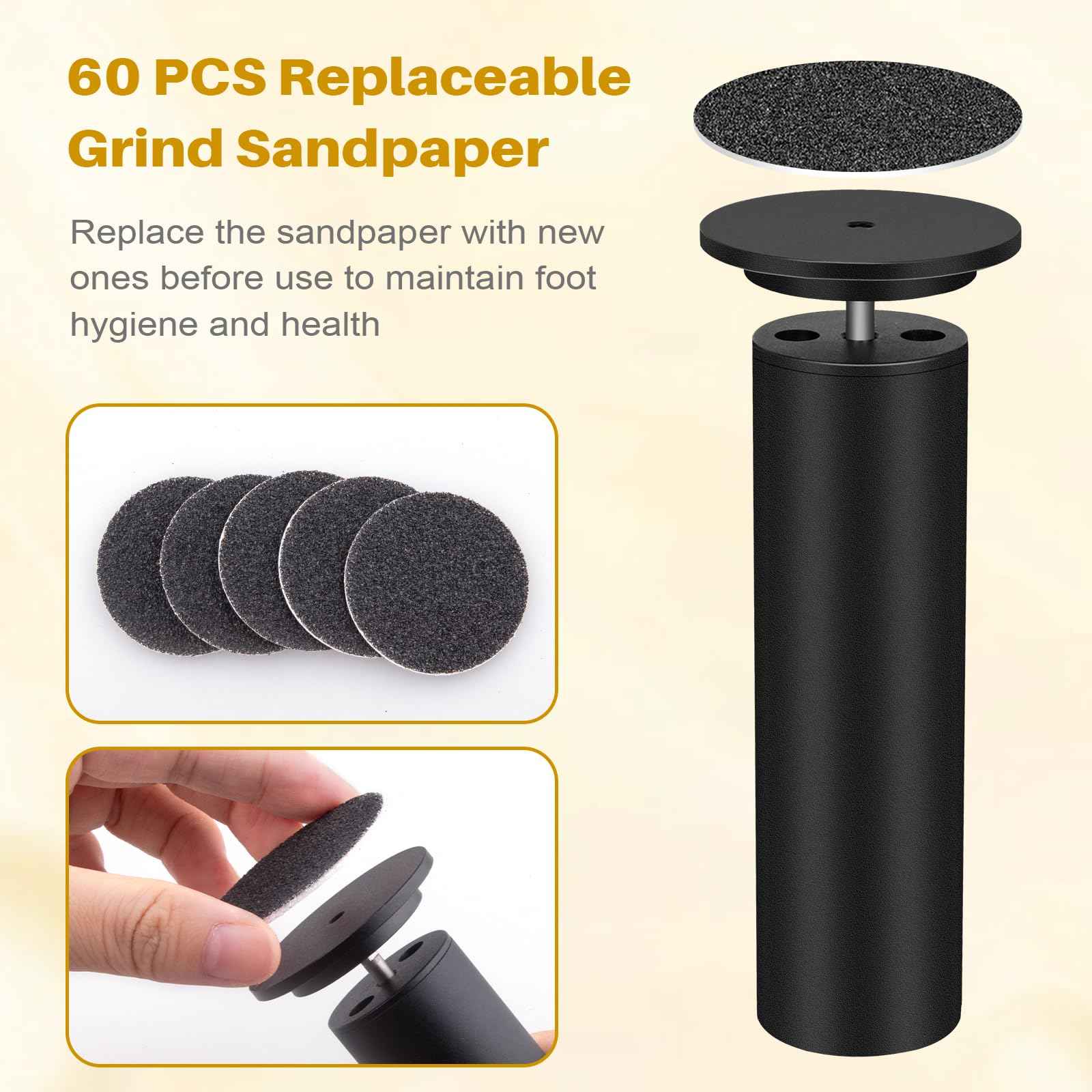 Electric Foot File and Callus Remover,Professional Pedicure Tools for Dry, Calluses, Dead, Cracked, Hard Skin,Equipped with 60 Pcs Sandpaper Discs