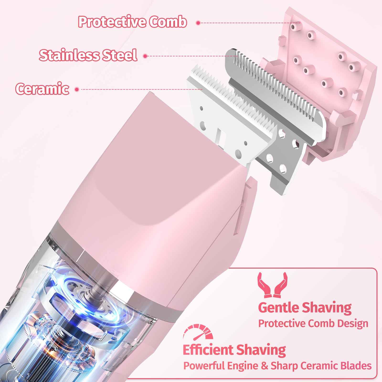 Bikini Trimmer for Women,5-in-1 Electric Razors for Women,Electric Shaver for Women's,IPX7 Waterproof Trimmer for Men Legs,with 5 Replaceable Blade Heads,USB Recharge Dock（Pink）