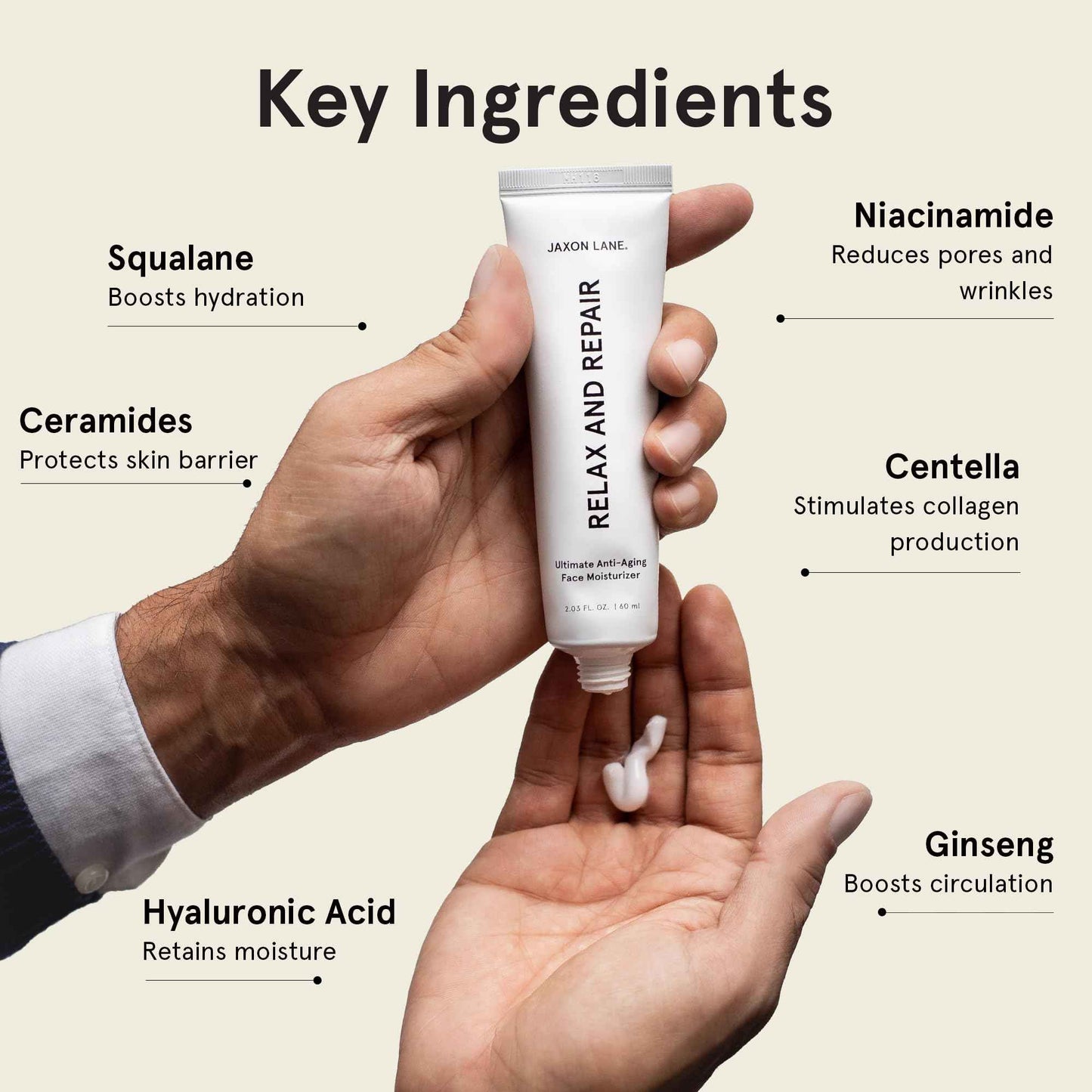 JAXON LANE RELAX AND REPAIR Anti Aging Face Moisturizer for Men | Anti Wrinkle Cream for Face, Night Cream, Eye Cream with Niacinamide (Vitamin B3), Hyaluronic Acid, Vitamin E & Ceramides For Skin