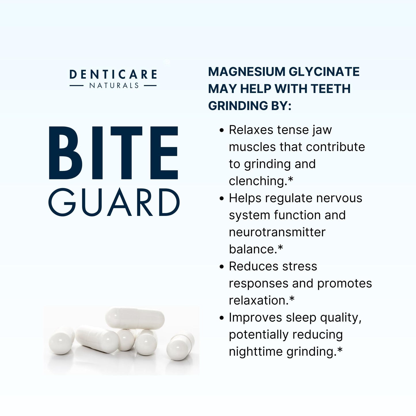 BiteGuard - Calms Jaw for Teeth Grinding & Bruxism Relief - (Vegan Safe, Non-GMO) 90 Capsules, Pure Magnesium for Bruxism Supplement by Denticare Naturals
