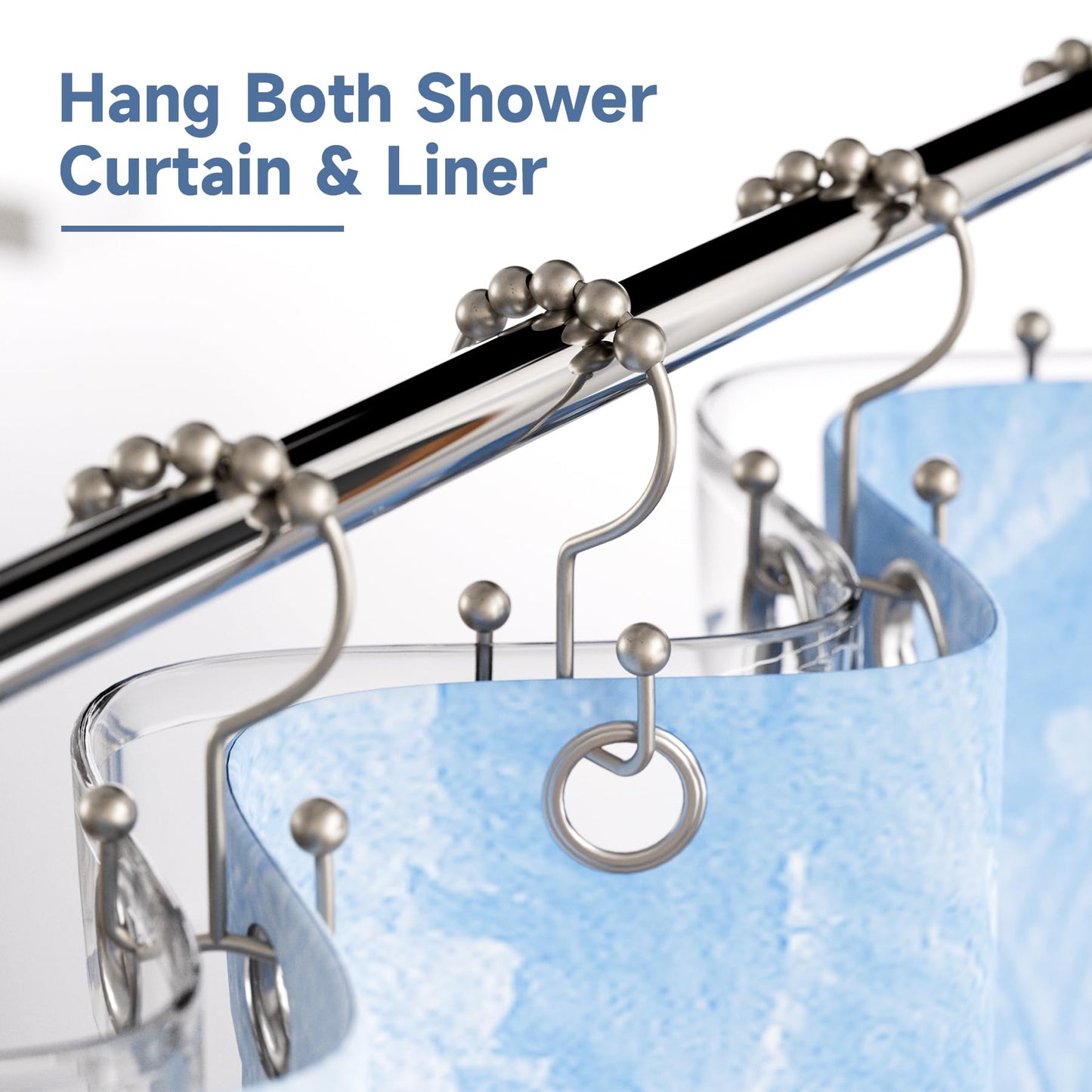 Titanker Shower Curtain Hooks Rings, Rust-Resistant Metal Double Glide Shower Hooks for Bathroom Shower Rods Curtains, Set of 12 Hooks - Matte Nickel