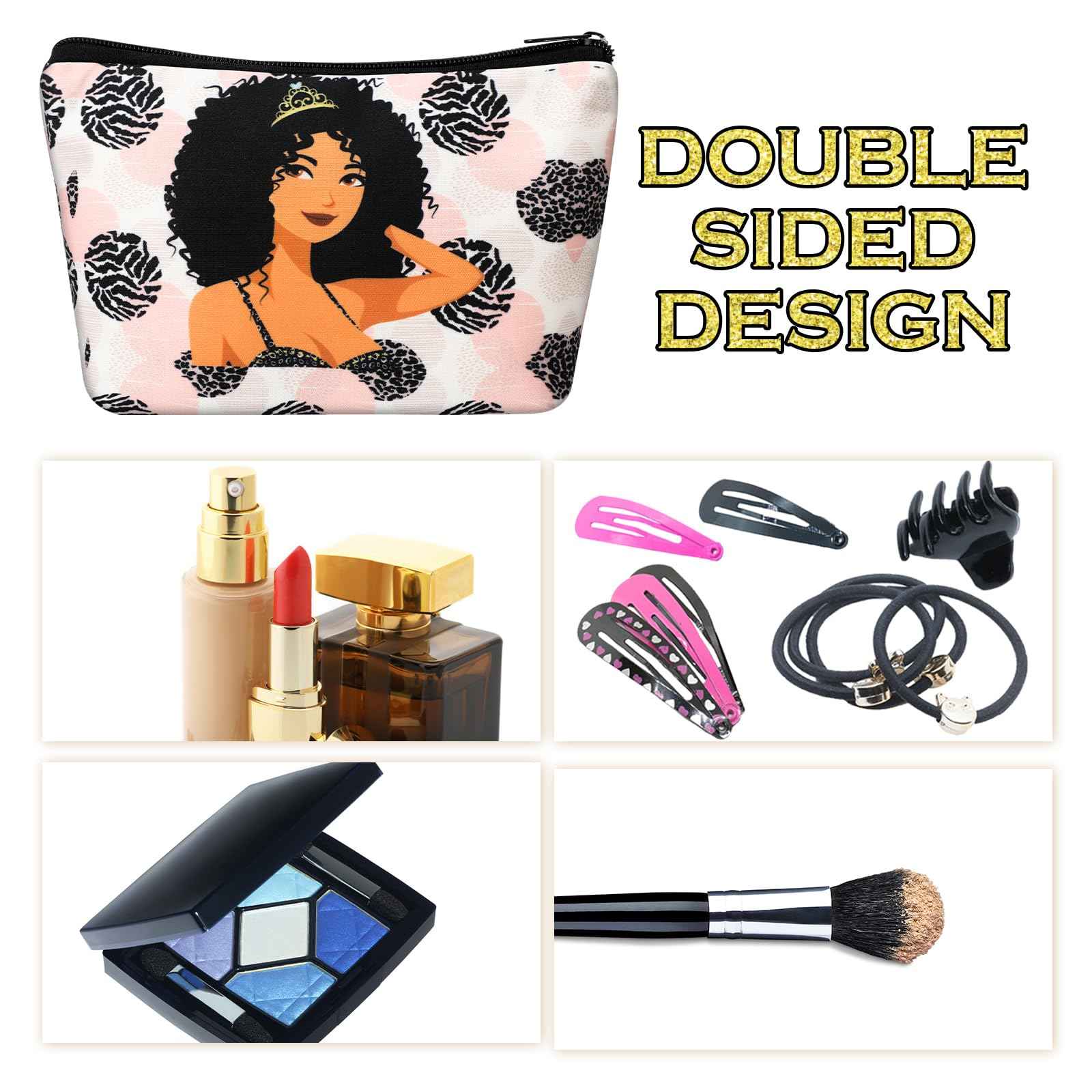 Umigy 12 Pcs African Girl Makeup Bag Black Girl Makeup Bag Afro Melanin Art Cosmetic Canvas Bags Funny Cute Reusable Toiletry Pouch Organizer Black Owned Business Gift for Women Lady(Leopard Print)