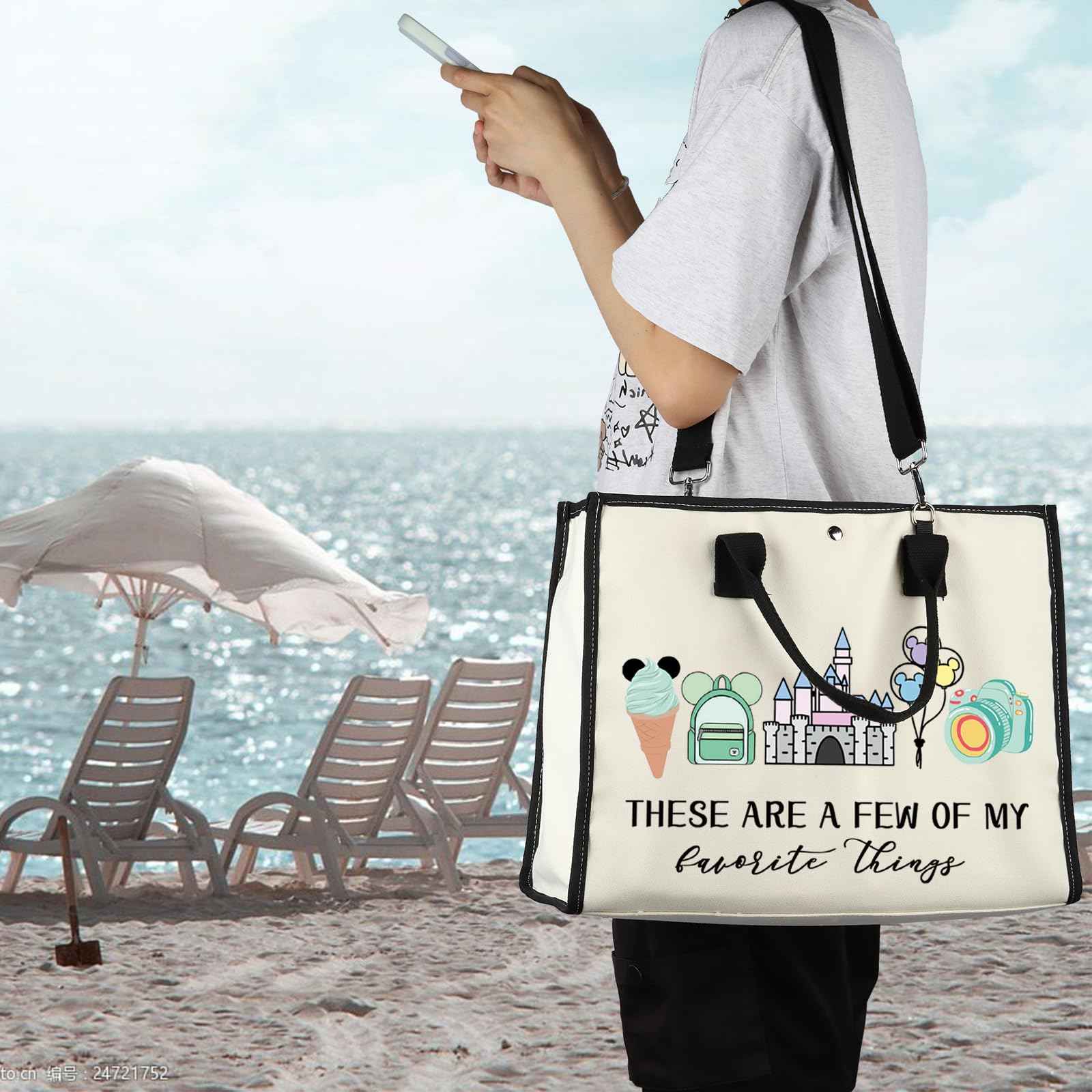 Vacation Trip Gift Fairytale Fans Tote Bag Mouse Family Trip Snacks Makeup Bag Magic Kingd*m Gift Mouse Ice Cream Handbag (F-things Mouse LT)