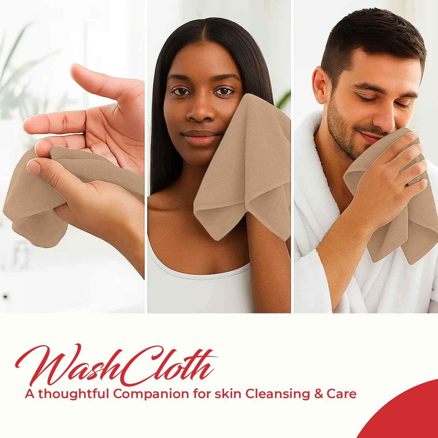 RIVERSIDE 12 Pack Washcloths - 12x12 Inches, 400 GSM, 100% Ring-Spun Cotton - Soft, Absorbent & Durable Face and Body Towels - for Bathroom, Spa, Gym, Makeup Removal & Everyday Use - Tan