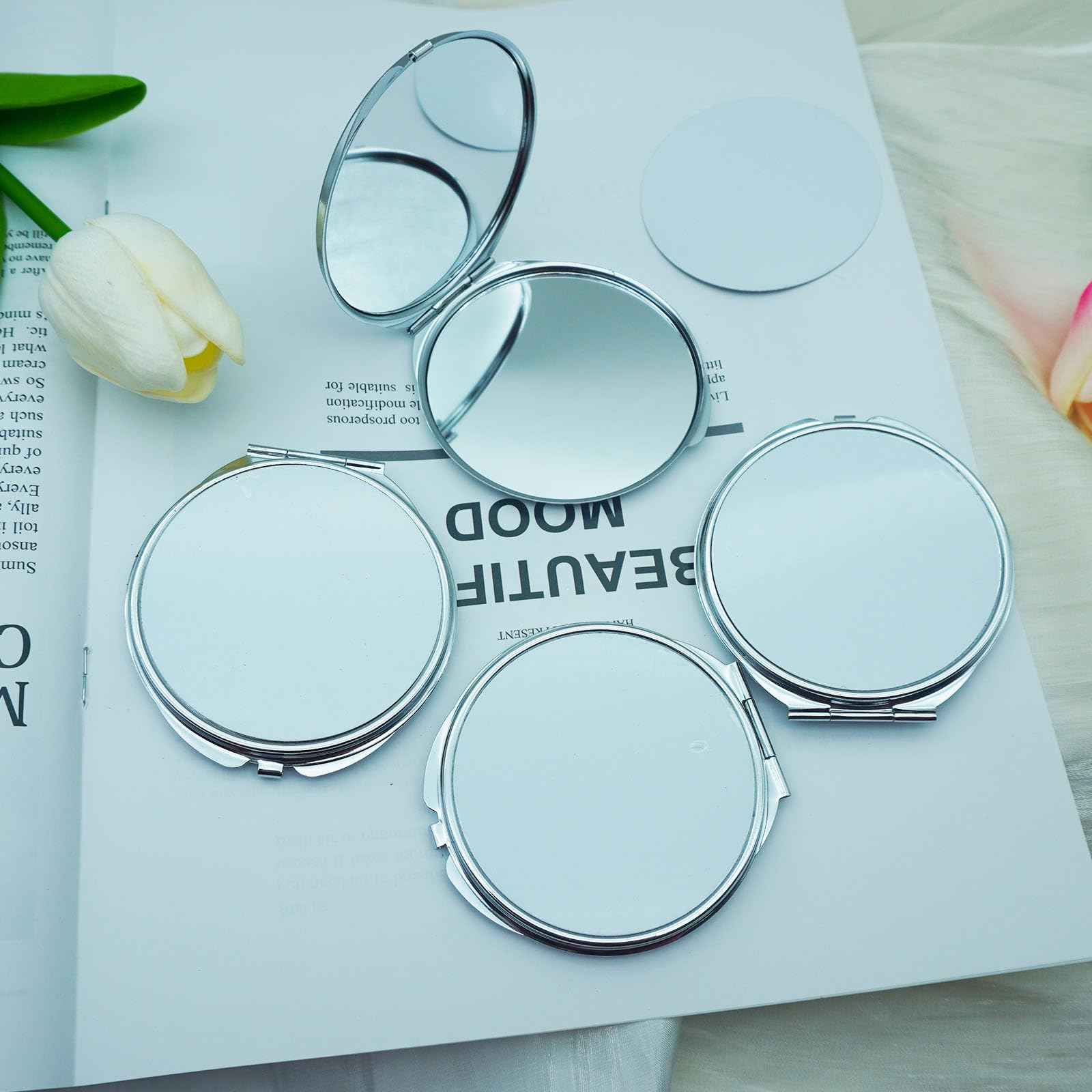 Frinnovan 18 Pack Sublimation Blanks Pocket Mirror Cosmetic Compact Travel Folding Mirrors for Makeup Women Wending Party Cute Round Shaped