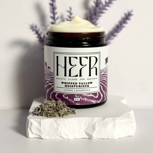 HEFR 100% Grass Fed Beef Tallow for Skin Care, All-Natural Face and Body Whipped Beef Tallow Moisturizer, Organic Beef Tallow Moisturizer for Skin, Face and Body Lotion - (Living Lavandula) 4 oz