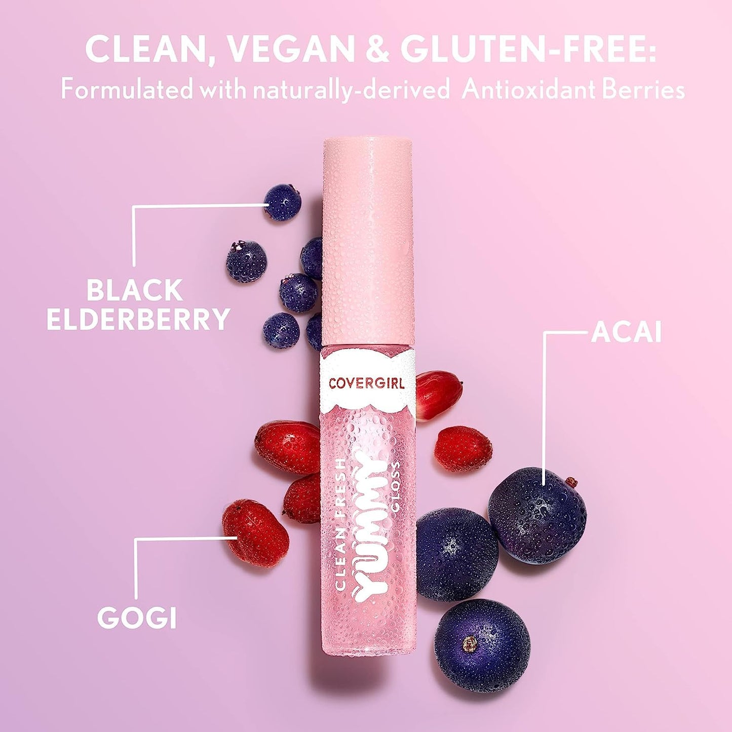 COVERGIRL Clean Fresh Yummy Gloss – Lip Gloss, Sheer, Natural Scents, Vegan Formula - Sugar Poppy