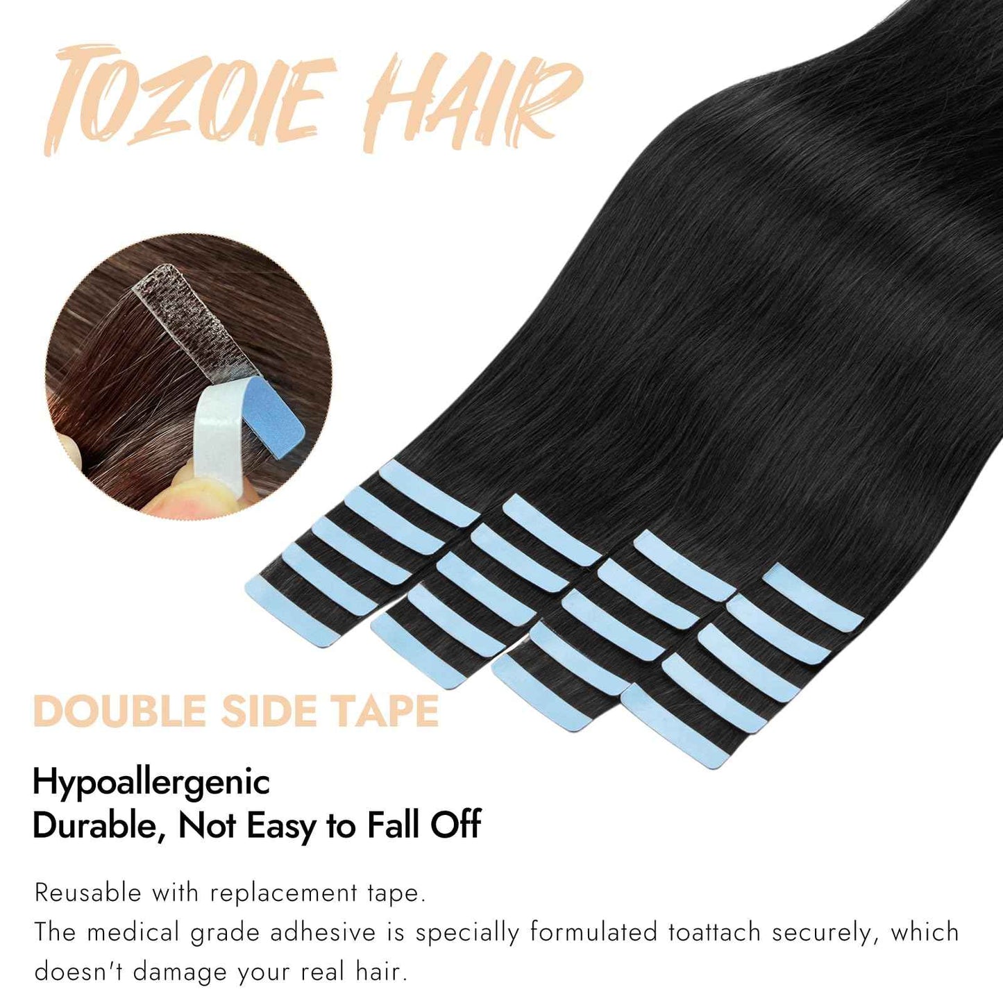 Tape in Hair Extensions Real Human Hair 18Inch Remy Seamless Invisible Tape in Extensions Jet Black Color Straight Human Hair Extensions for Women 50G 20Pcs Add Volume Double Sided Tapes