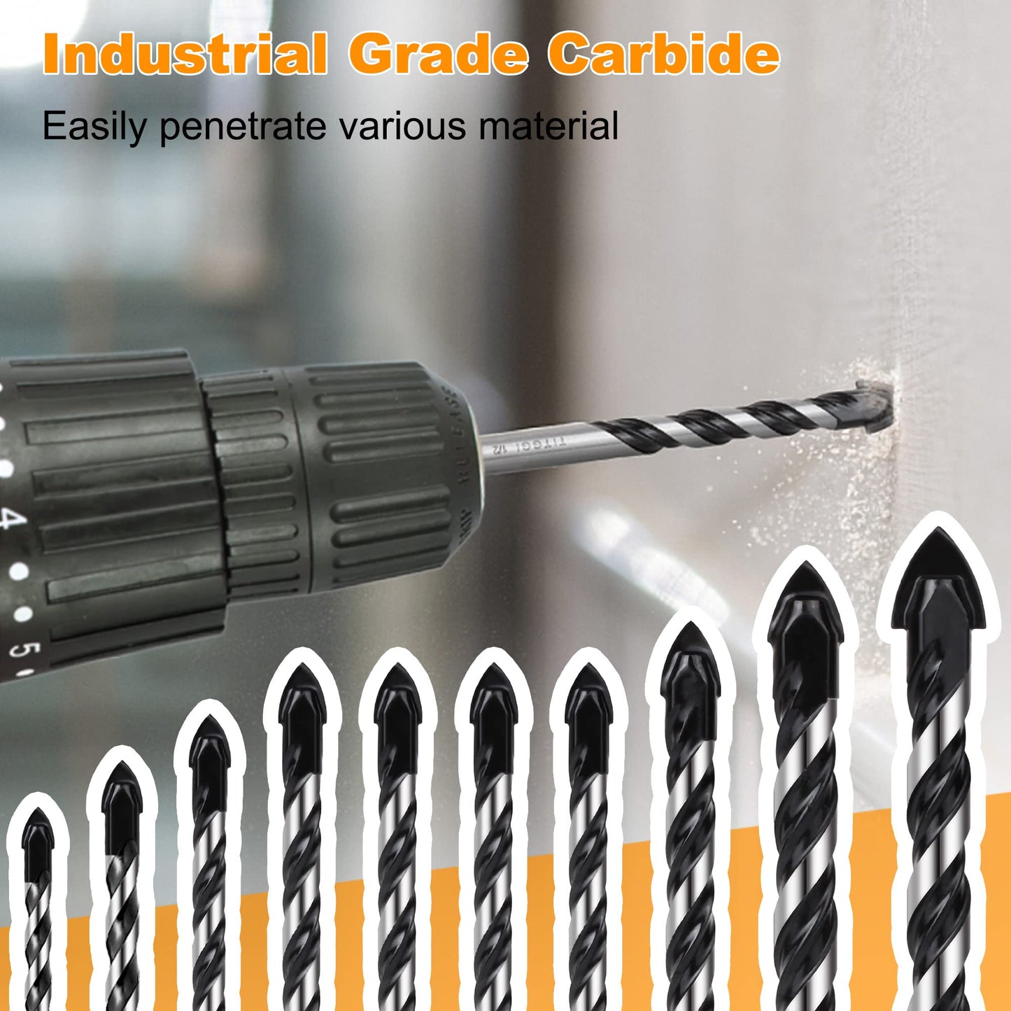 Masonry Drill Bit Set & Carbide Drill Bits, Extension Professional Drill Bit Set (10PCS) for Glass/Brick/Plastic/Cement/Wood/Tile/Etc, Industrial Strength Carbide Drill Bit Tip, 1/8"-1/2" by TITGGI