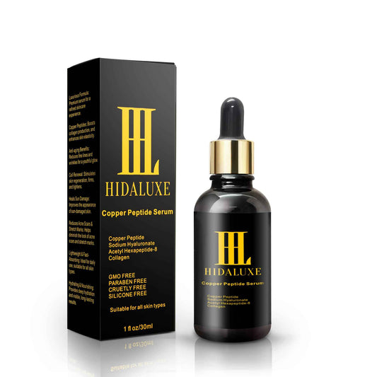 HIDALUXE Copper Peptide Face Serum: Tightening, Repairing, and Collagen Boosting with Hyaluronic Acid | GMO FREE, PARABEN FREE, CRUELTY FREE, SILICONE FREE