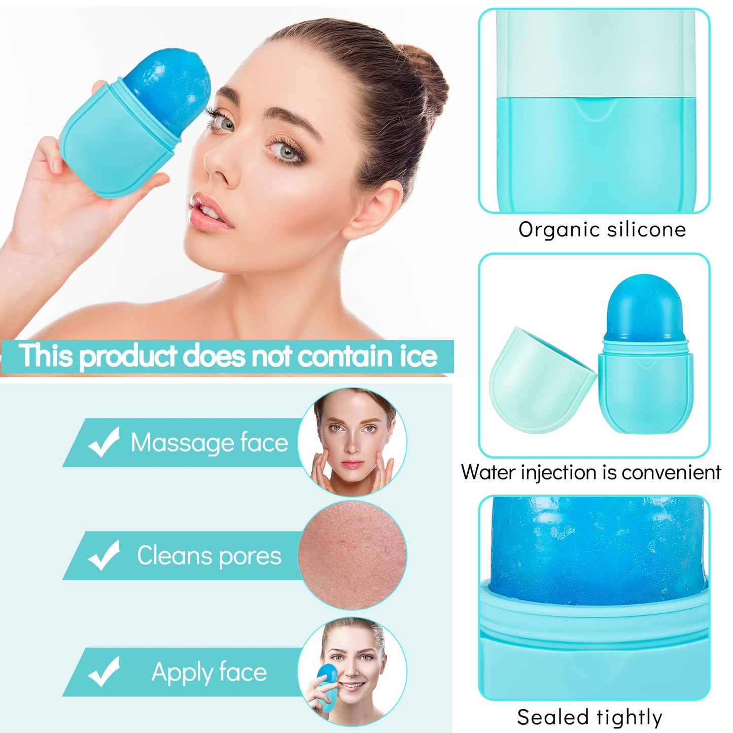 Ice Face Roller Ice Face Mould Ice Holder for Face Ice Stick Beauty Facial Icing Roller Skin Care Silicone Face Ice Cube Icing Tool Ice Sphere for Brighten Remove Lines (Blue,2.6 x 2.1 x 4.9 Inch)