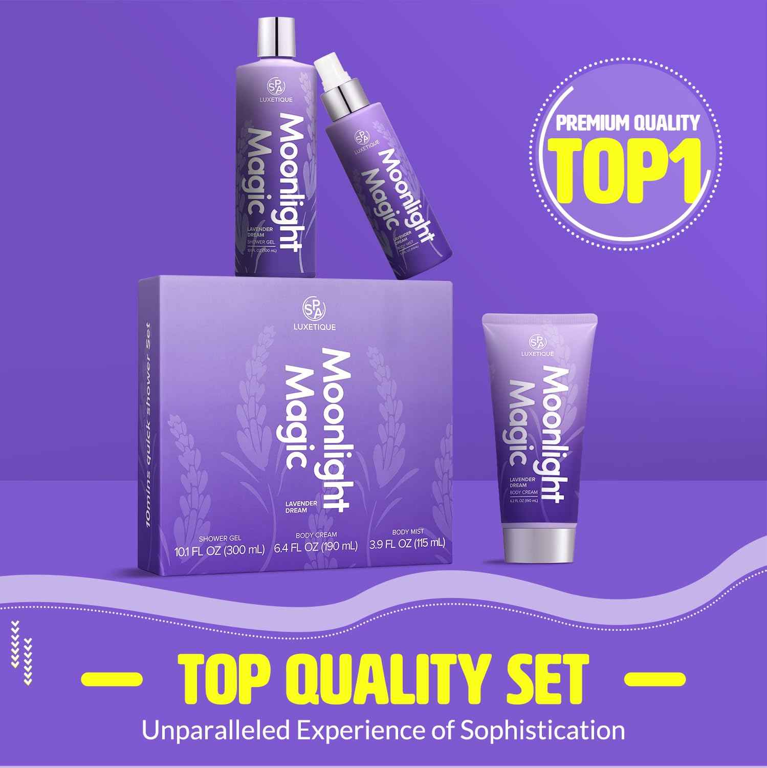Spa Luxetique Spa Gift Sets for Women, Body Spray for Women, 3 Pcs Lavender Relaxing Spa Kit with Shower Gel, Body Cream,Body Mist, Perfect Birthday Gifts for Moms, and Special Occasions,Unique Gift